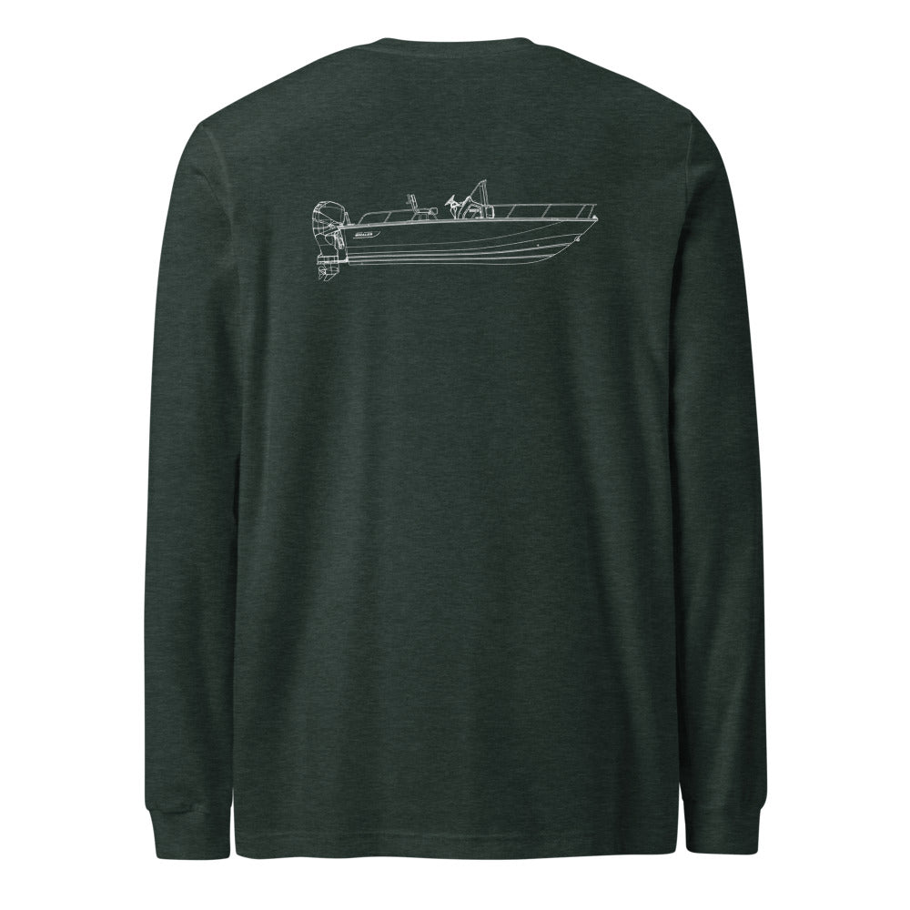 Stern Powerboat Long Sleeve Shirt in Heather Forest - back design