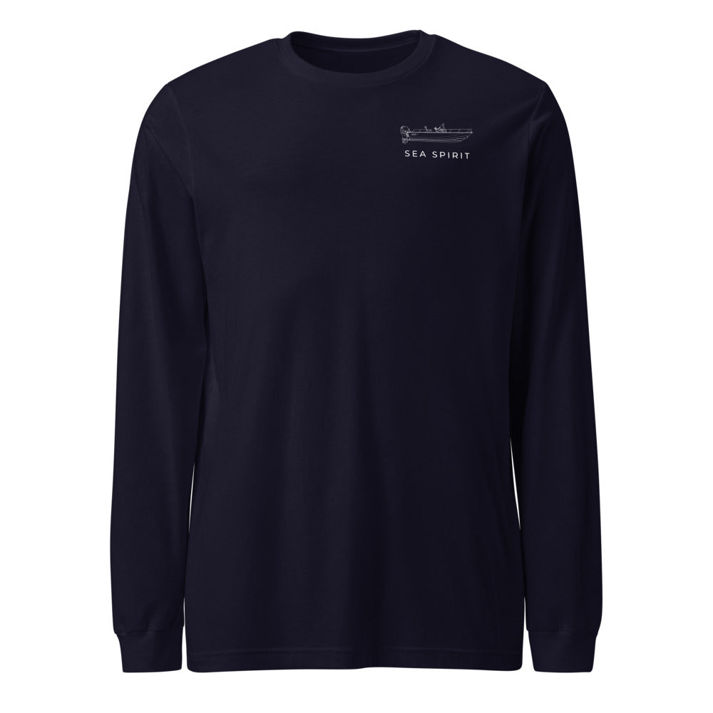 Stern Powerboat Long Sleeve Shirt in French Navy - front design