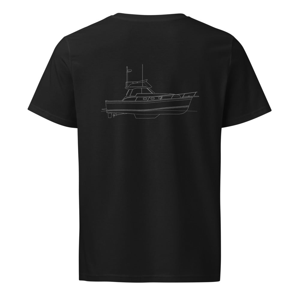 Mainship Pilot 34 powerboat shirt in Black - back design