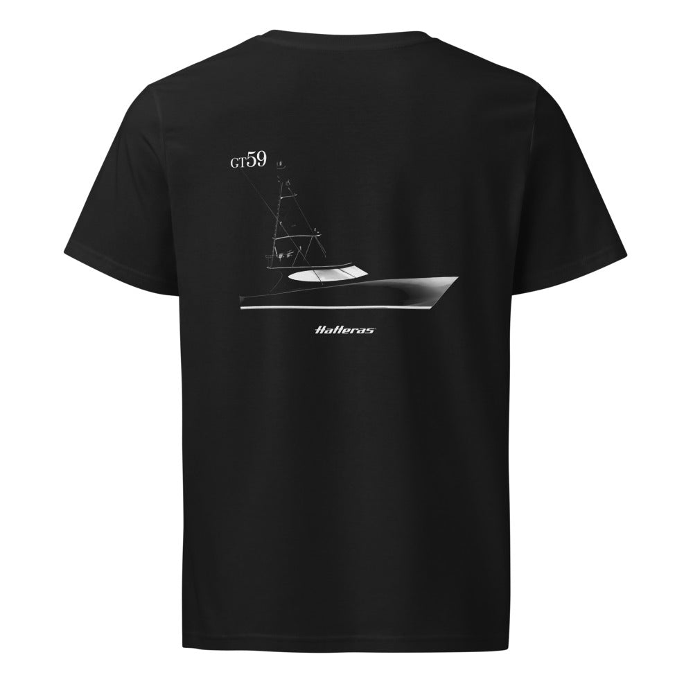 Hatteras GT59 powerboat shirt in Black - back design