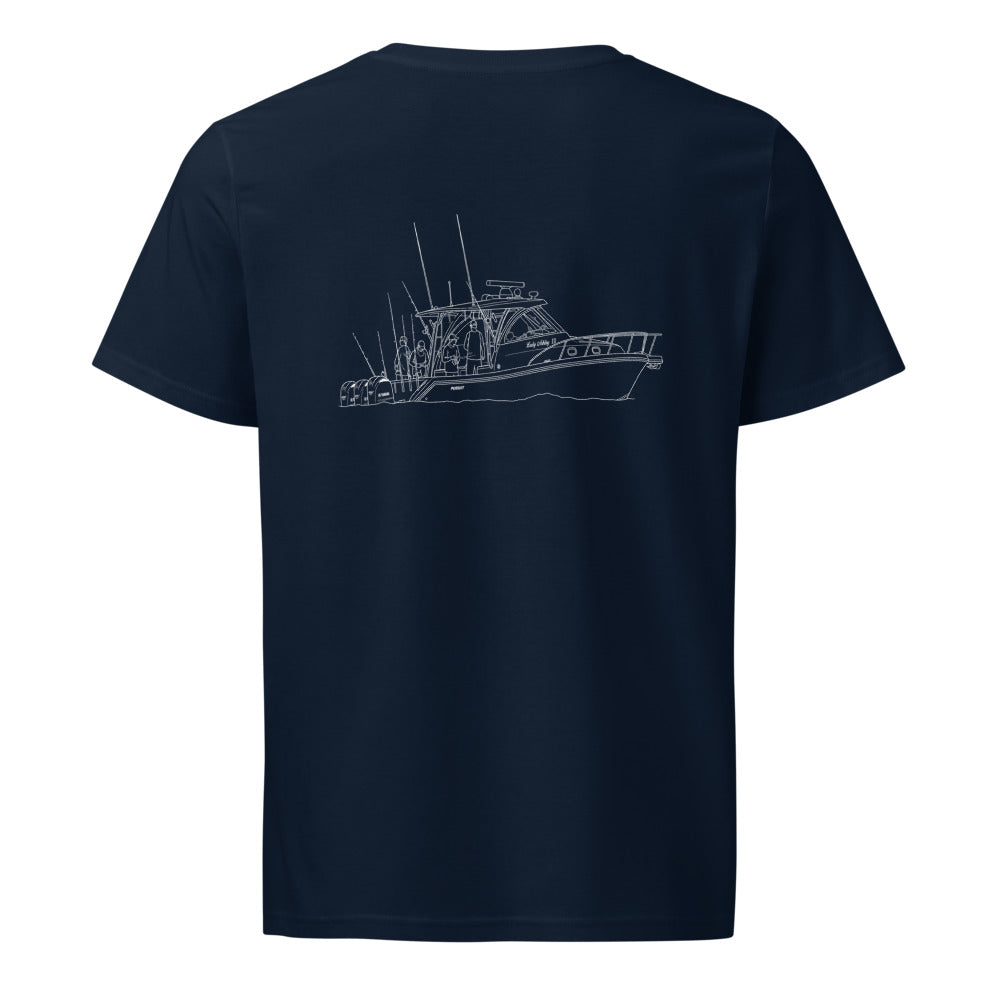 Pursuit OS 385 powerboat shirt in French Navy - back design