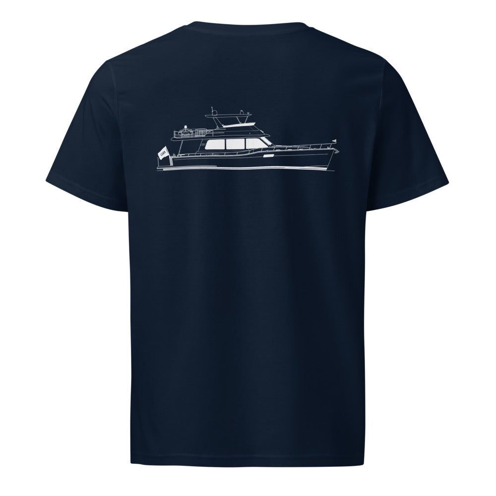 Grand Banks 54 powerboat shirt in French Navy - back design