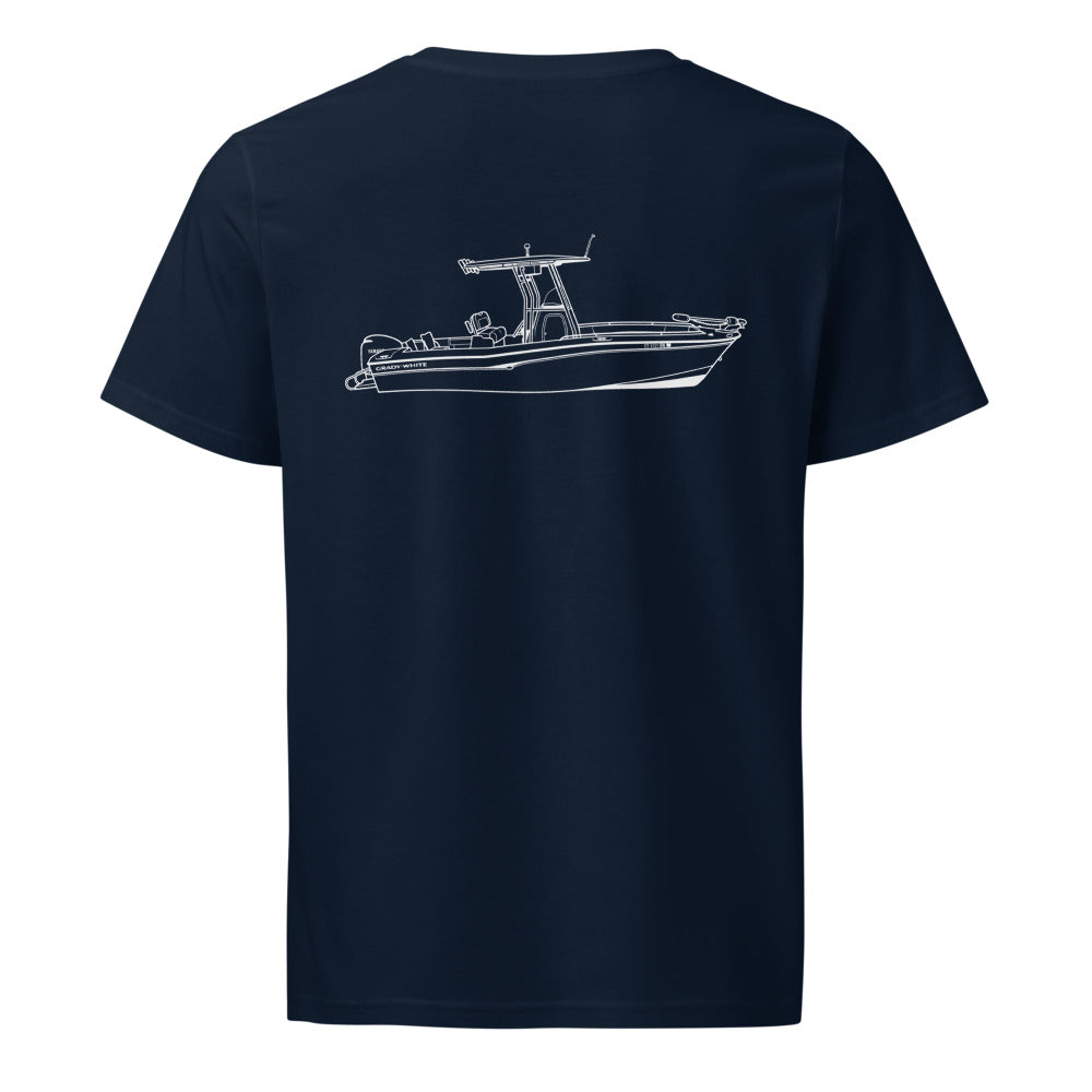 Grady-White 226 powerboat shirt in French Navy - back design