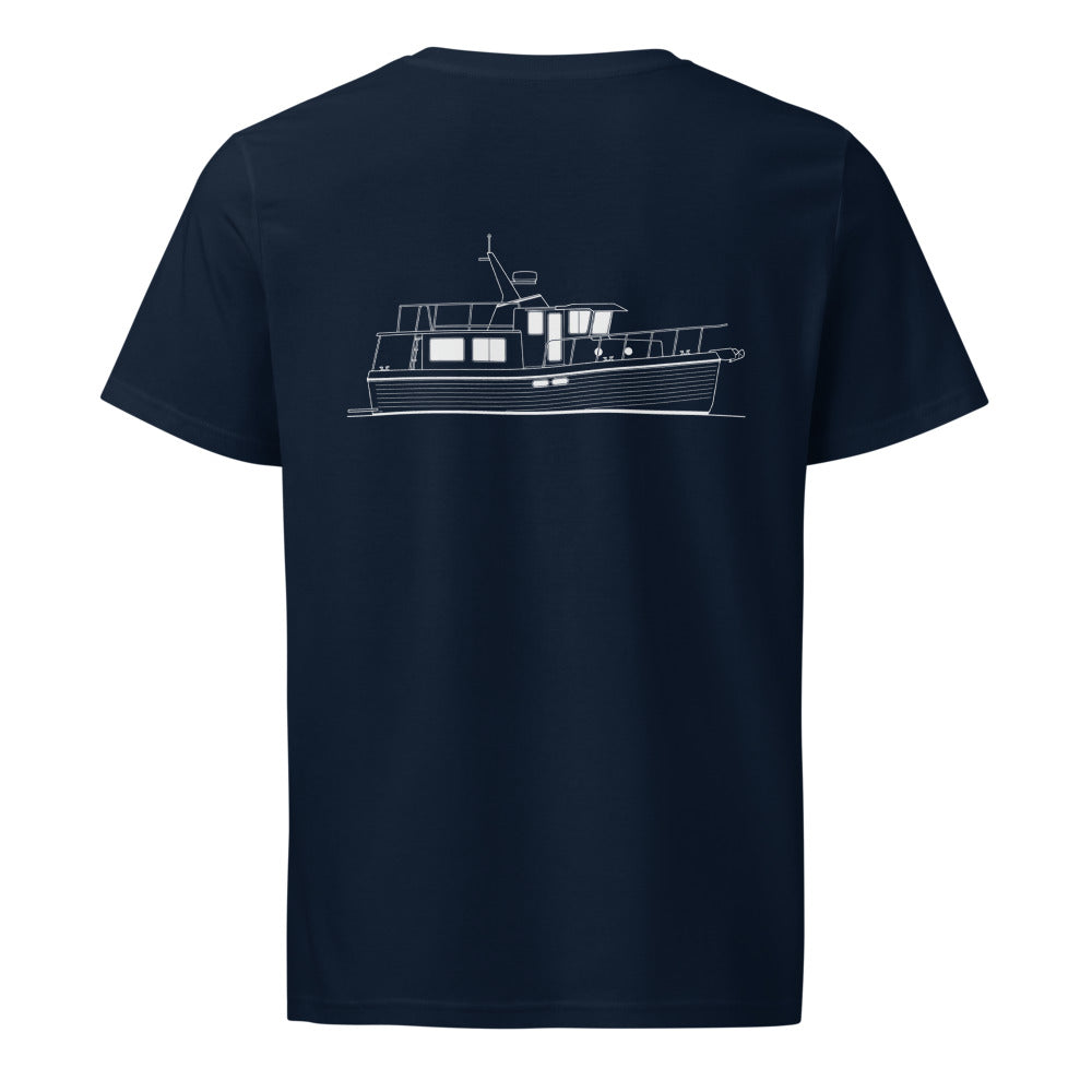 American Tug 365 powerboat shirt in French Navy - back design