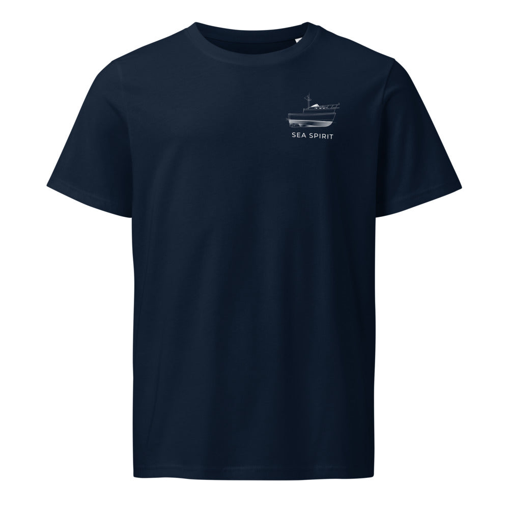 Mainship Pilot 30 powerboat shirt in French Navy - front design