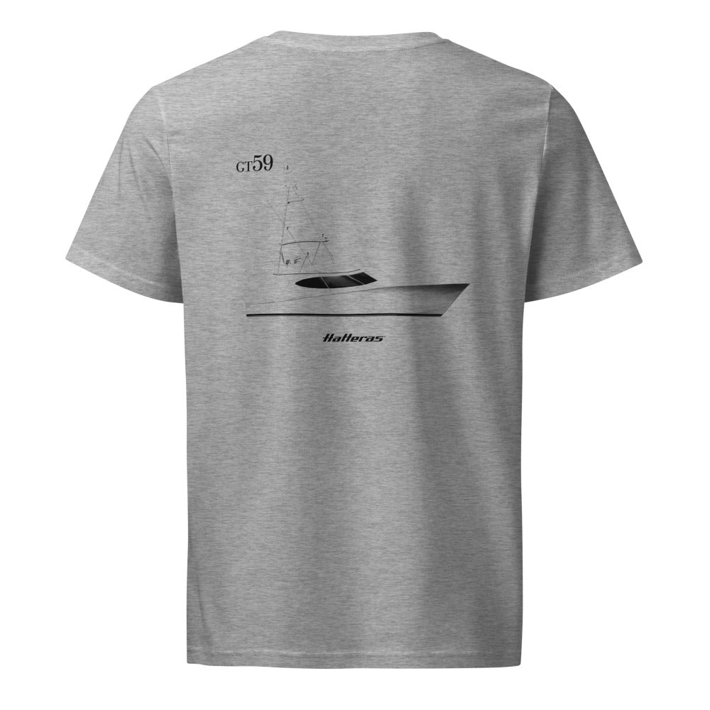 Hatteras GT59 powerboat shirt in Heather Grey - back design