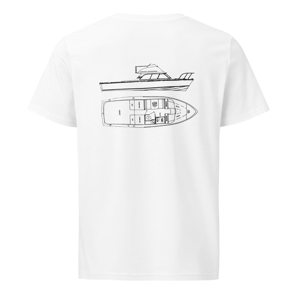 Bertram 31 powerboat shirt in White - back design