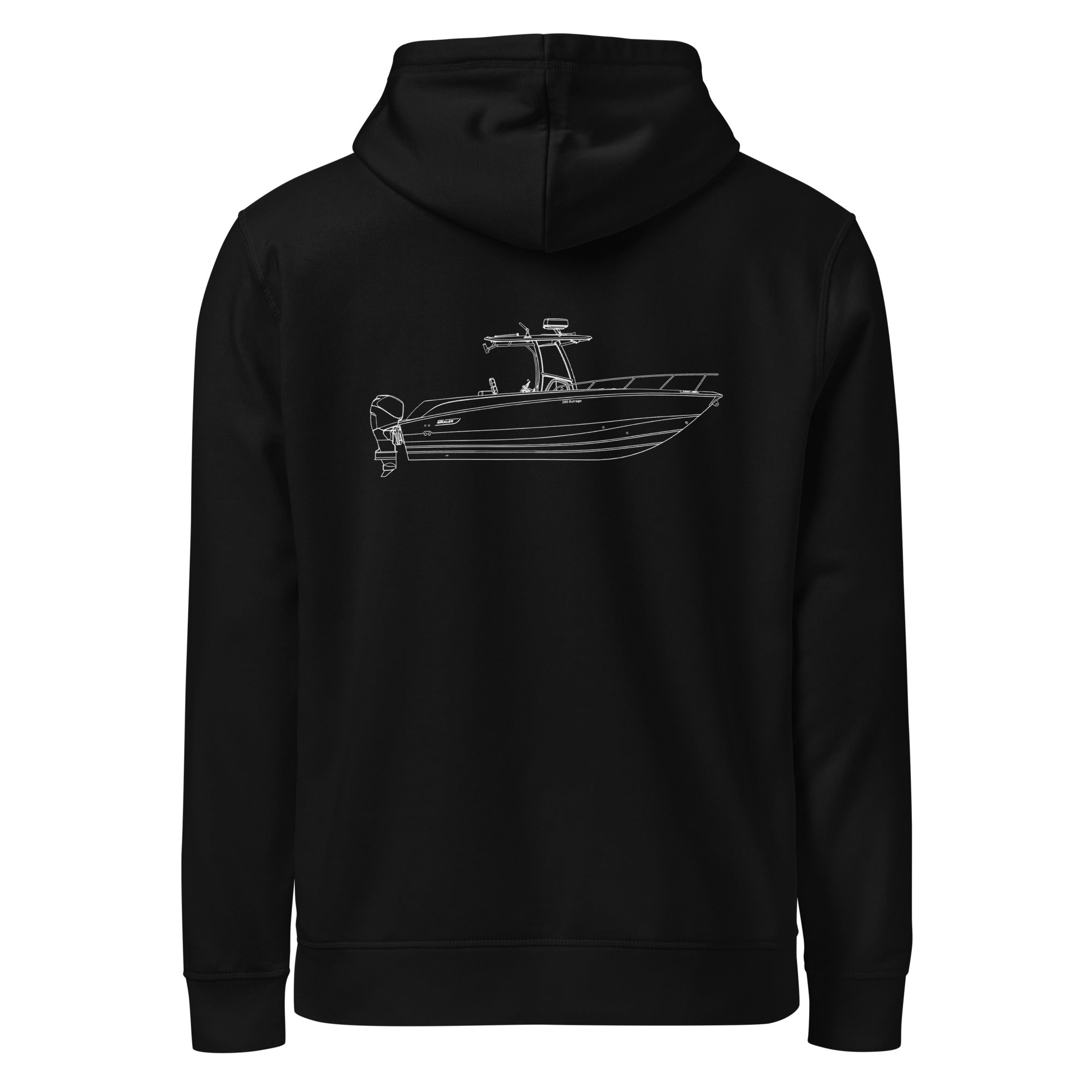 Custom powerboat technical drawing hoodie - black back