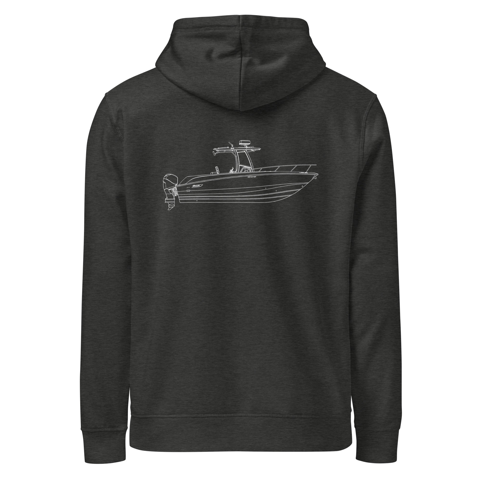Custom powerboat technical drawing hoodie - heather back