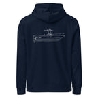 Custom powerboat technical drawing hoodie - navy back