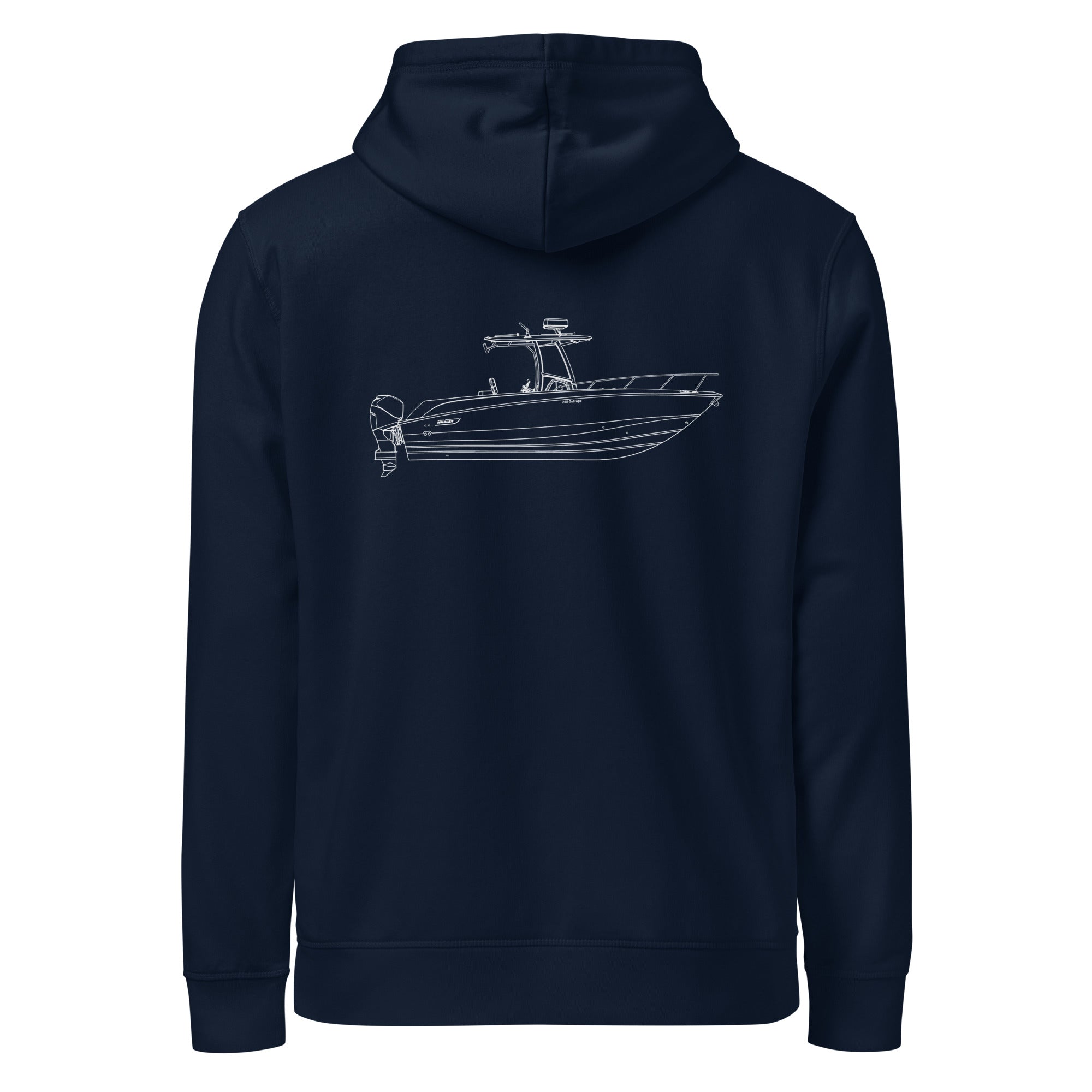 Custom powerboat technical drawing hoodie - navy back