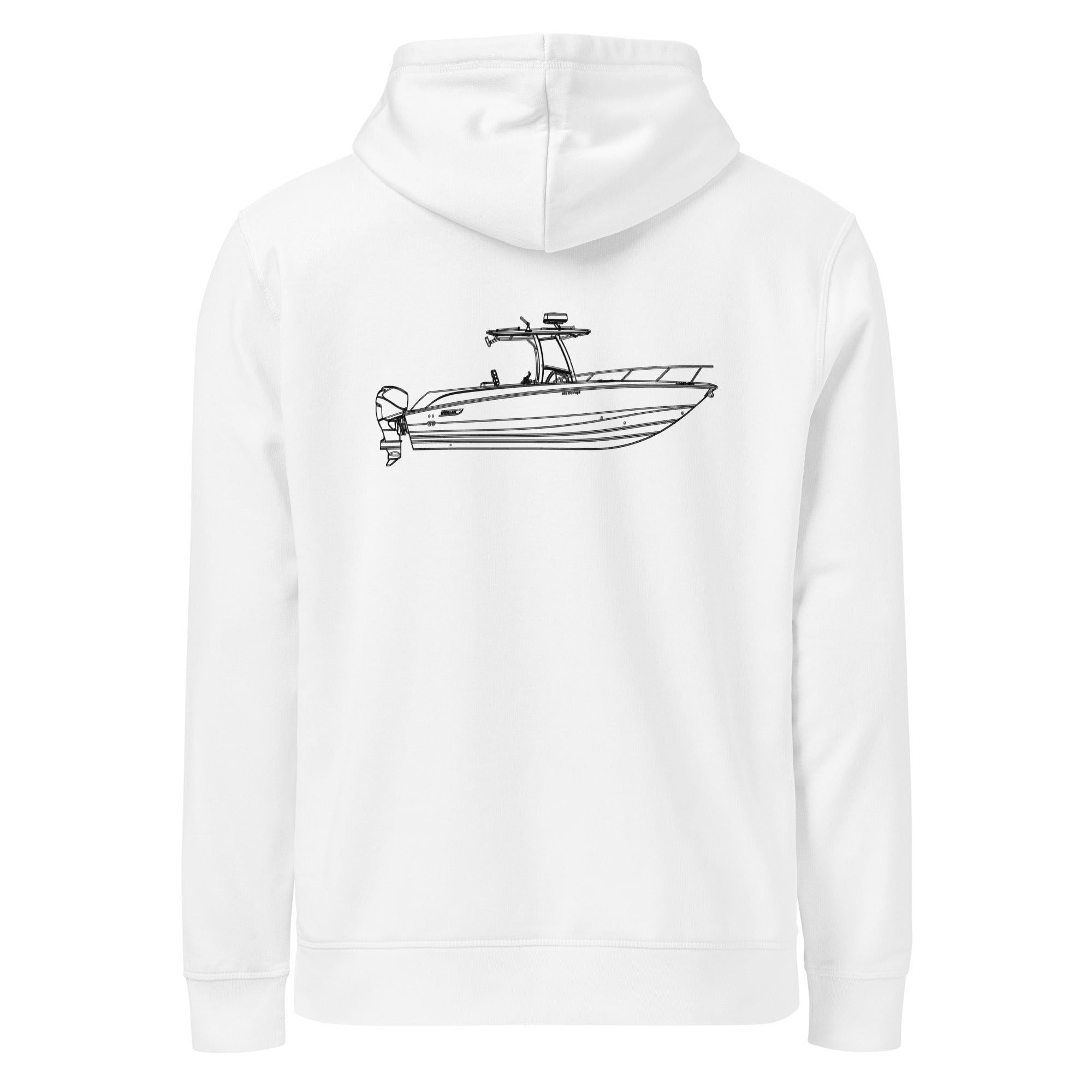 Custom powerboat technical drawing hoodie - white back