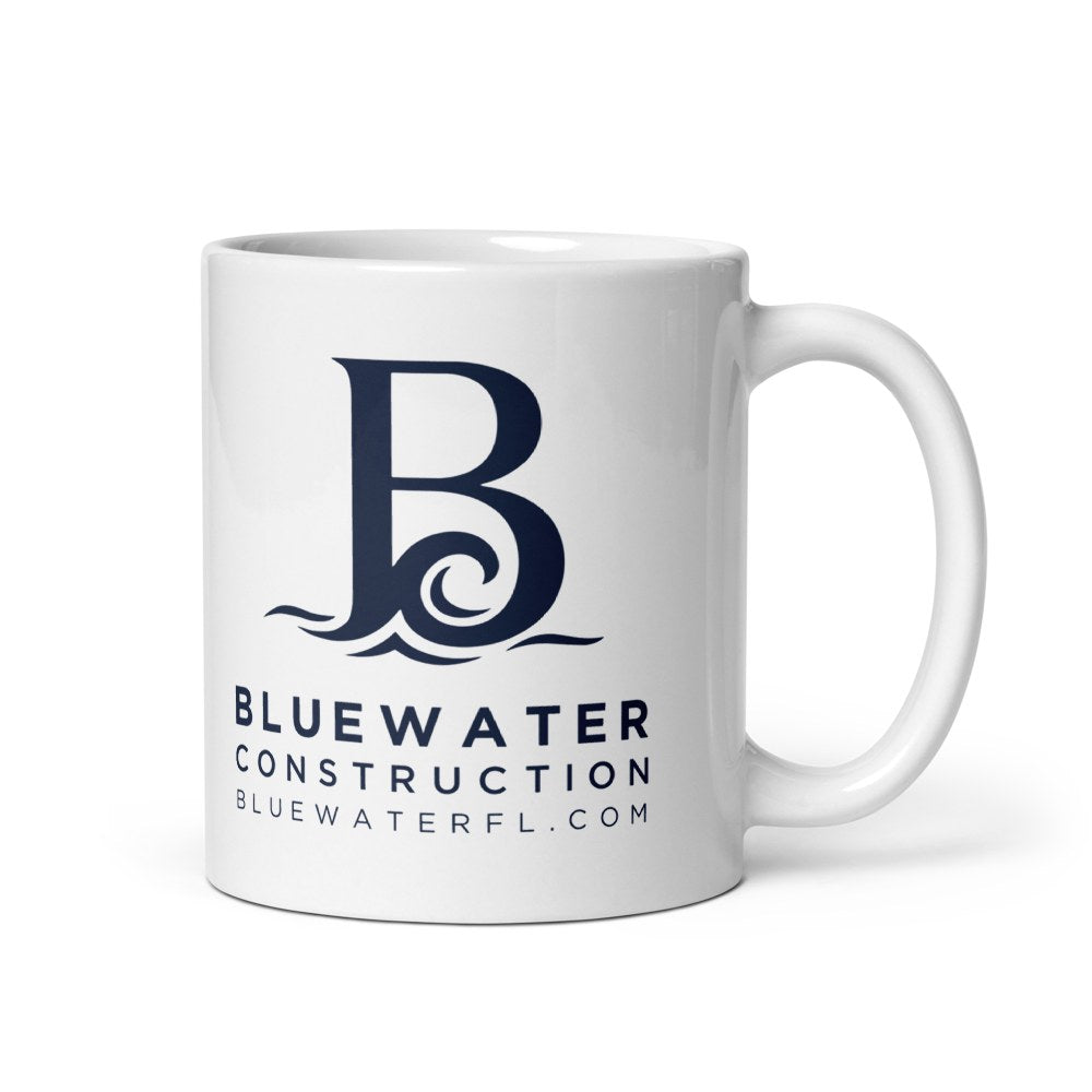 Custom Mug in White with the Bluewater Construction logo